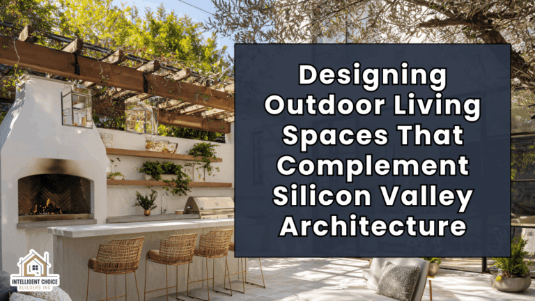 Modern outdoor living space with fireplace and seating area