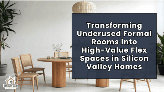 Modern dining room converted into a flexible space with table and chairs