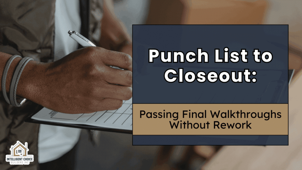 Person writing punch list to closeout on paper