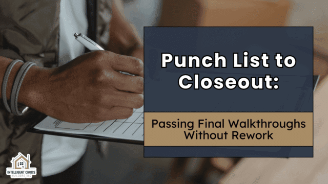 Person writing punch list to closeout on paper